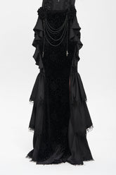 Black Floral Print Lace-Up Rose Chain Women's Gothic Fishtail Skirt